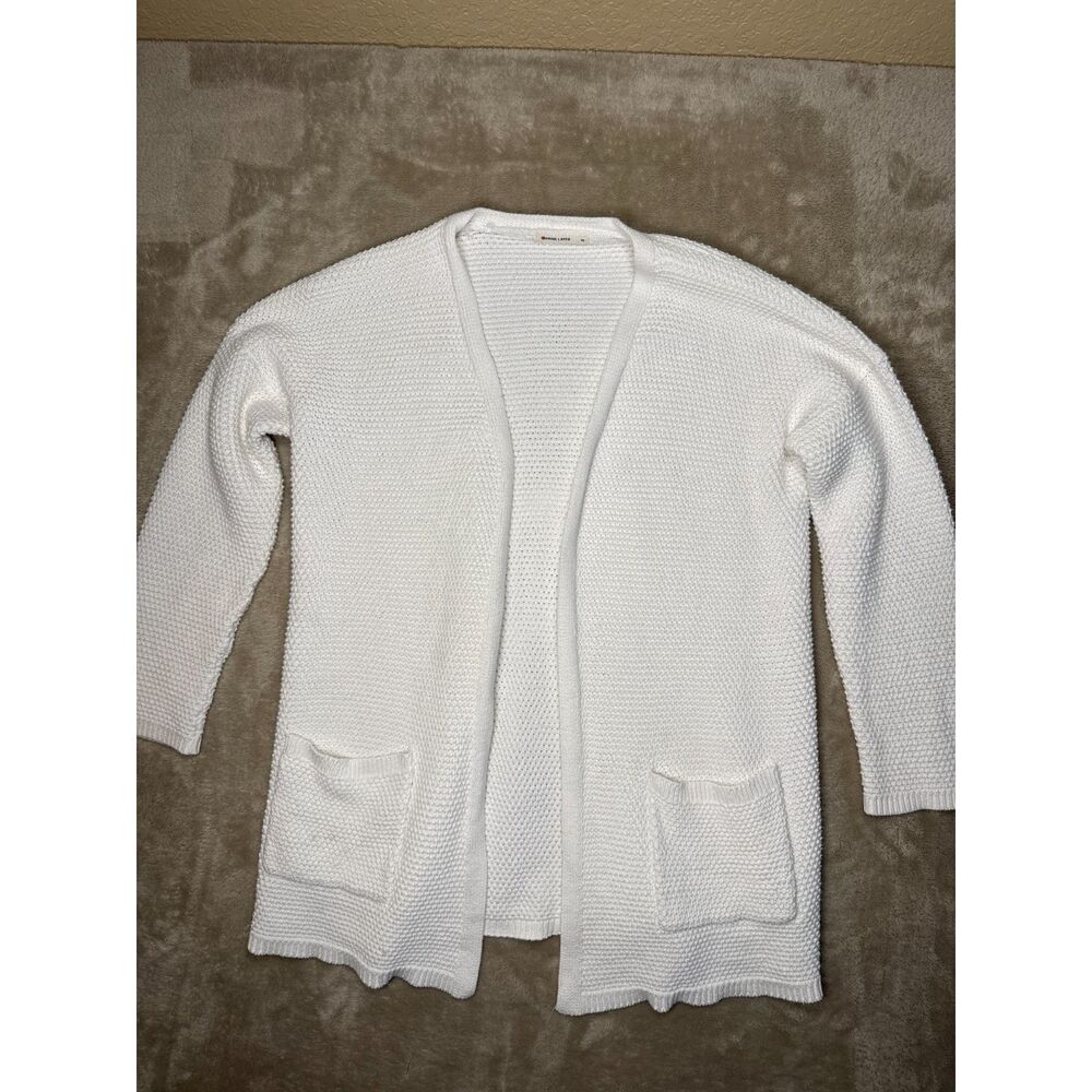 Marine Layer Catalina Knit Open Cardigan Womens Medium White Pockets Long Cotton